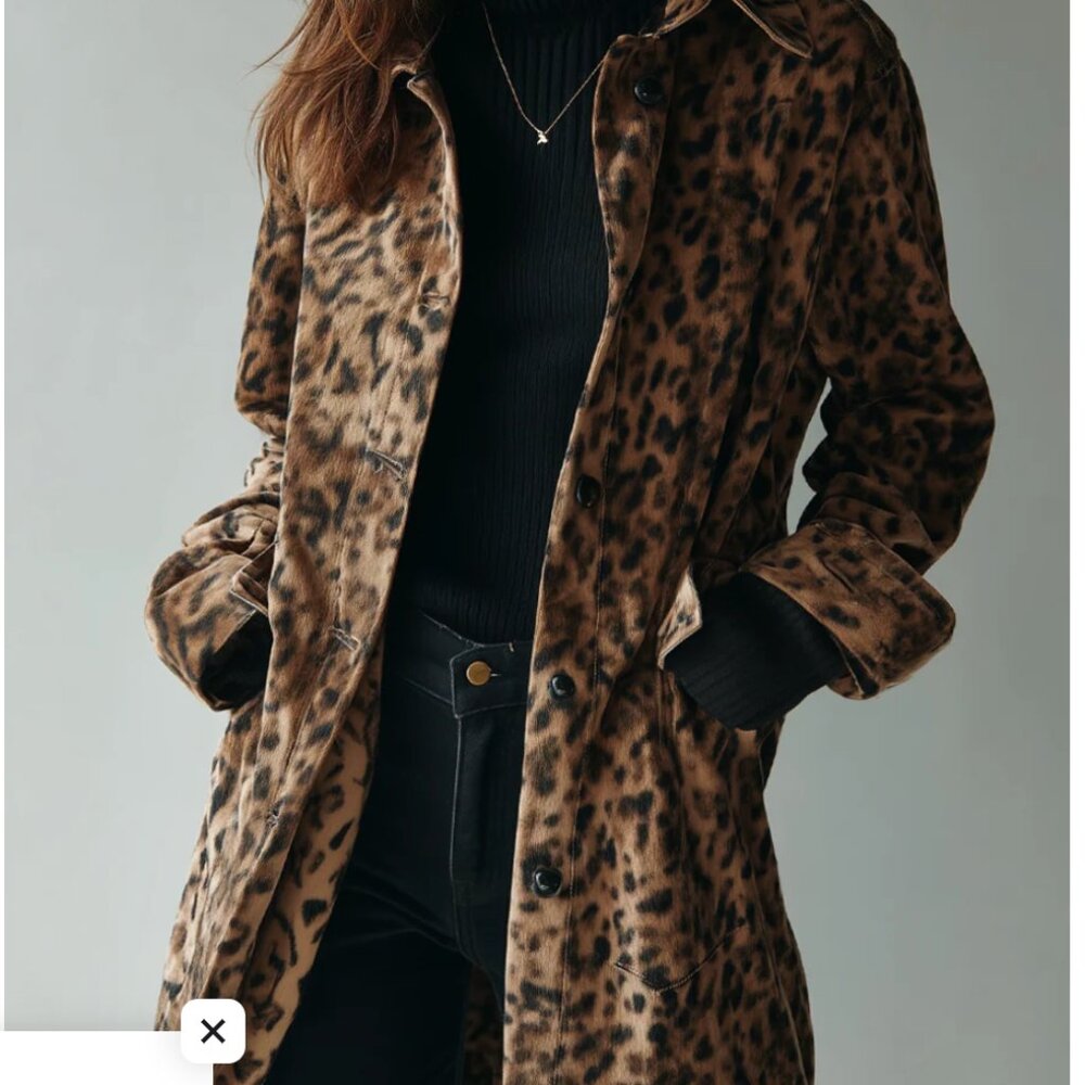 futario Vintage Leopard Print Eco-suede Jacket